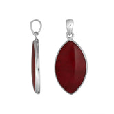 Handcrafted Balinese Sterling Silver Marquise Pendant featuring deep Red Coral and sleek silver frame, designed for women who appreciate bold, elegant jewelry.